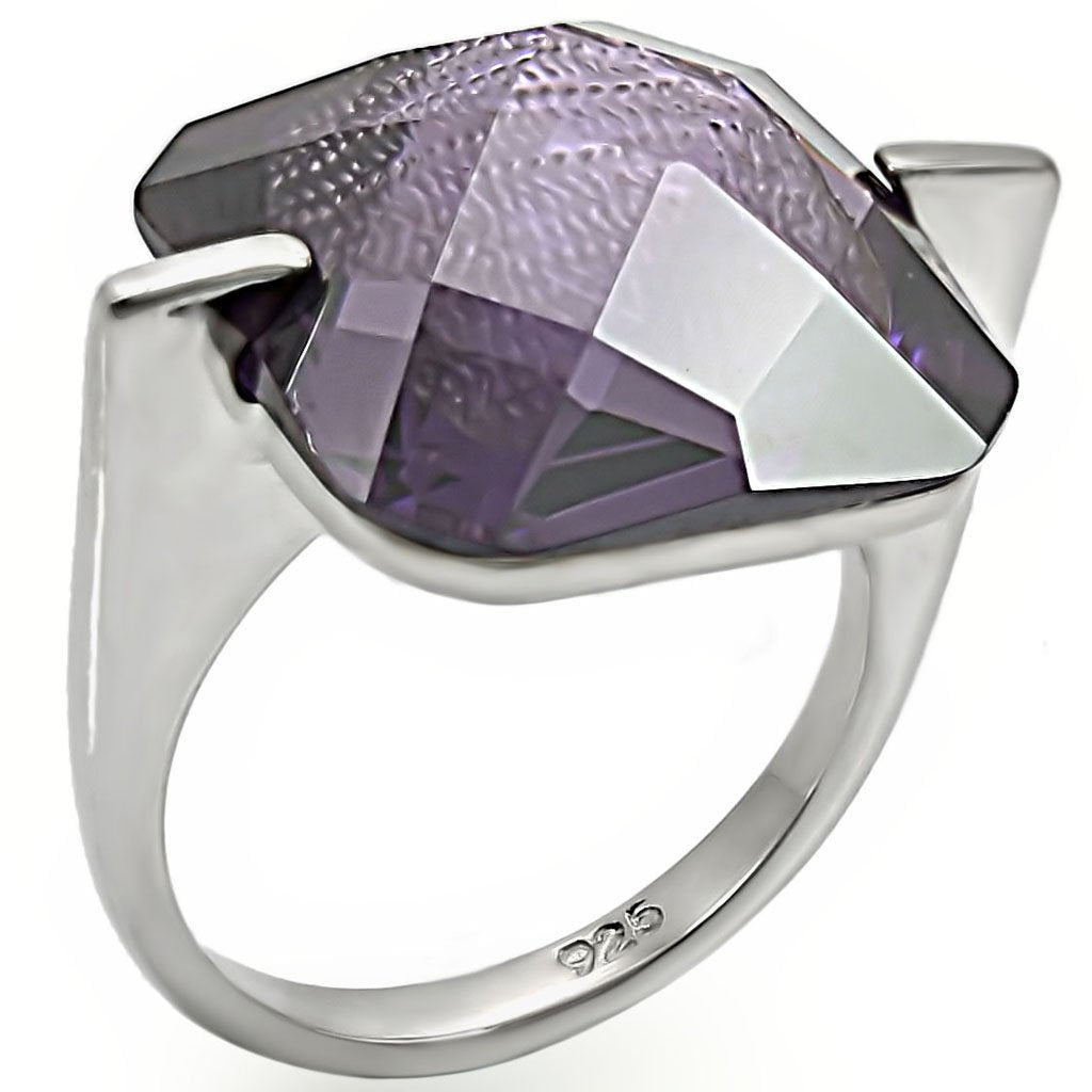 LOS409 - High-Polished 925 Sterling Silver Ring with AAA Grade CZ in Amethyst-0