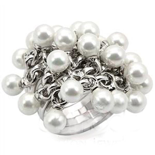 LOS447 - Rhodium 925 Sterling Silver Ring with Synthetic Pearl in White-0