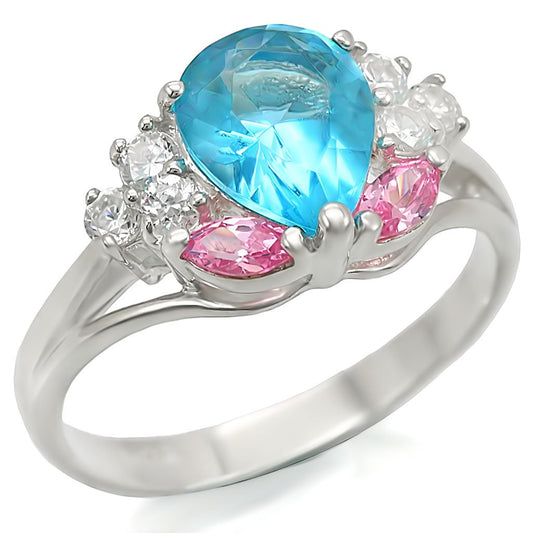 LOS450 - Silver 925 Sterling Silver Ring with Synthetic Synthetic Glass in Sea Blue-0