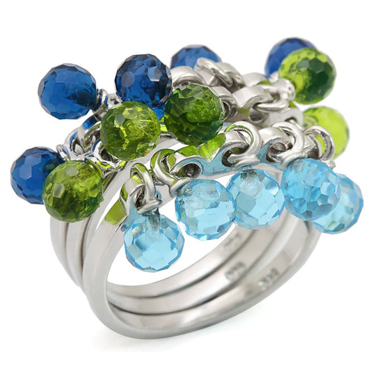 LOS462 - Rhodium 925 Sterling Silver Ring with Synthetic Synthetic Glass in Multi Color-0