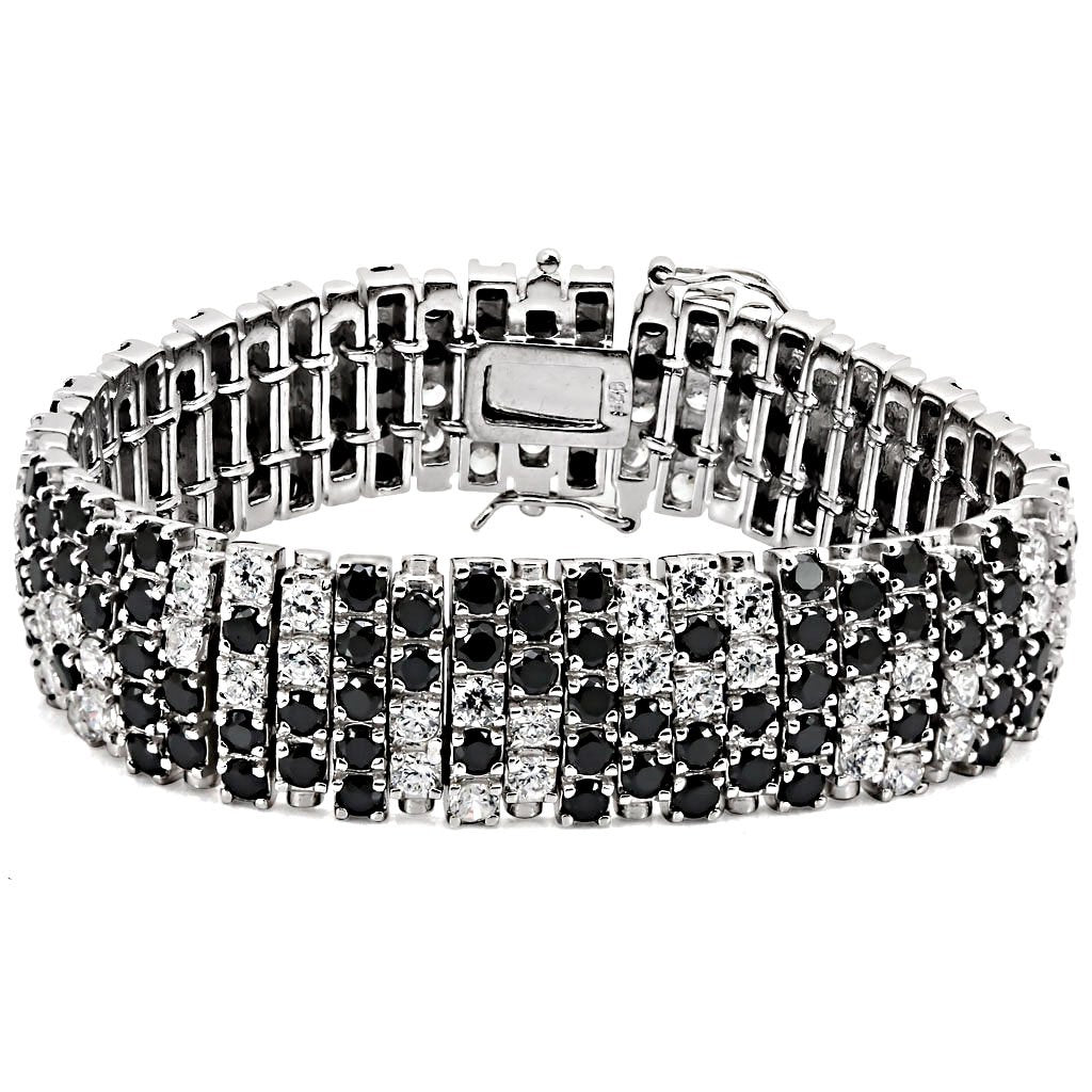 LOS476 - Rhodium 925 Sterling Silver Bracelet with AAA Grade CZ in Black Diamond-0