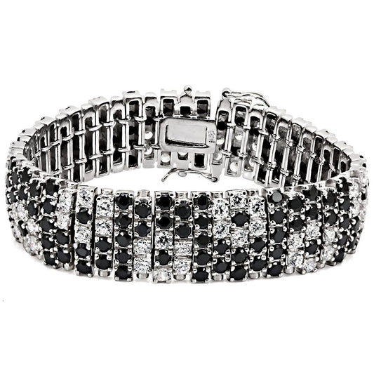 LOS476 - Rhodium 925 Sterling Silver Bracelet with AAA Grade CZ in Black Diamond-0