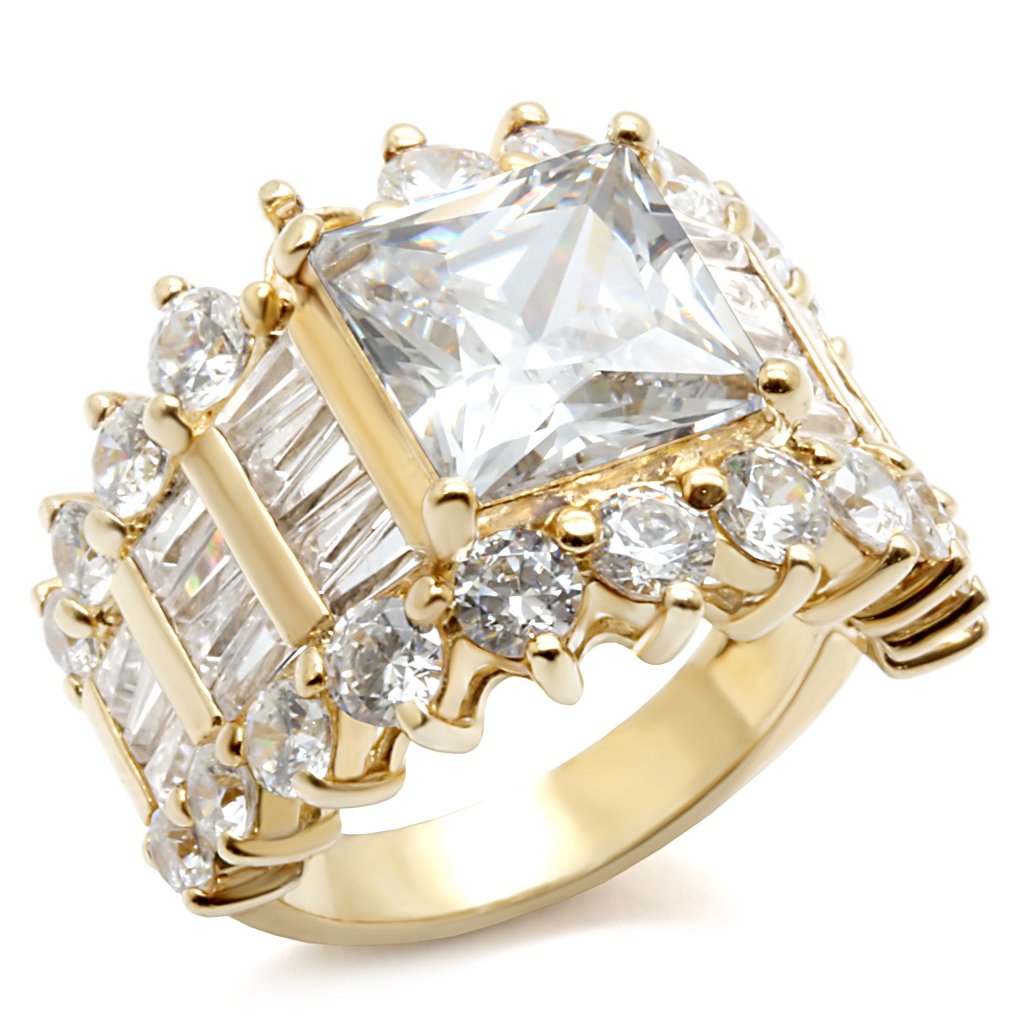 LOS481 - Gold 925 Sterling Silver Ring with AAA Grade CZ in Clear-0