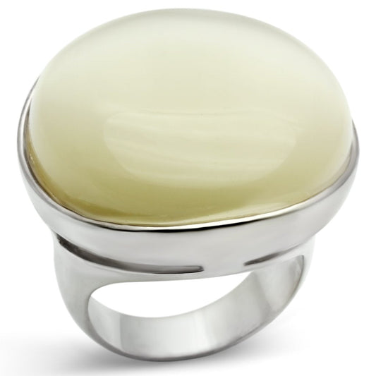 LOS537 - Silver 925 Sterling Silver Ring with Synthetic Cat Eye in White-0