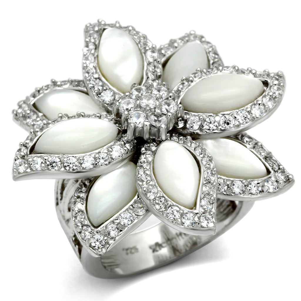 LOS556 - Rhodium 925 Sterling Silver Ring with Precious Stone Conch in White-0