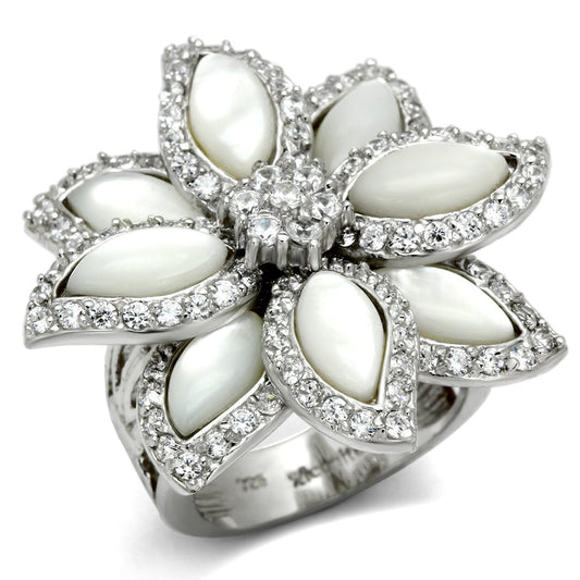 LOS556 - Rhodium 925 Sterling Silver Ring with Precious Stone Conch in White-0