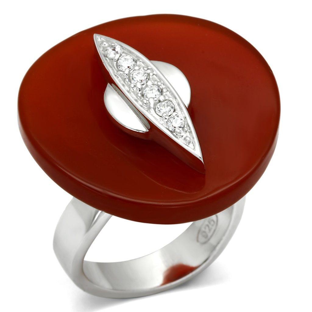 LOS565 - Rhodium 925 Sterling Silver Ring with Semi-Precious Agate in Garnet-0
