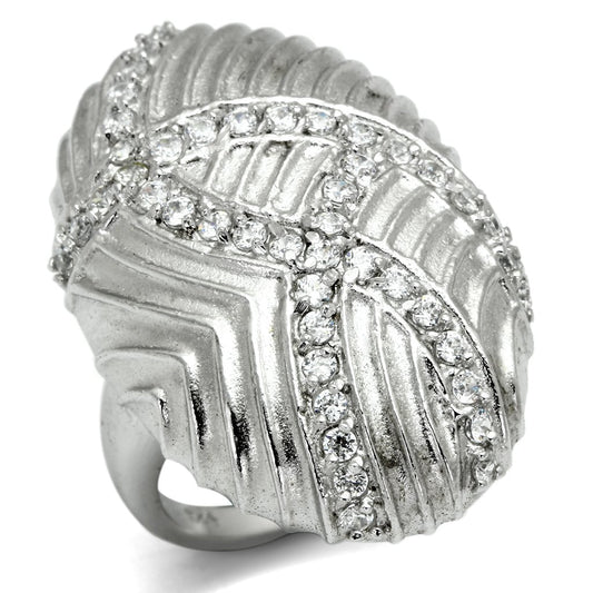 LOS569 - Rhodium 925 Sterling Silver Ring with AAA Grade CZ in Clear-0