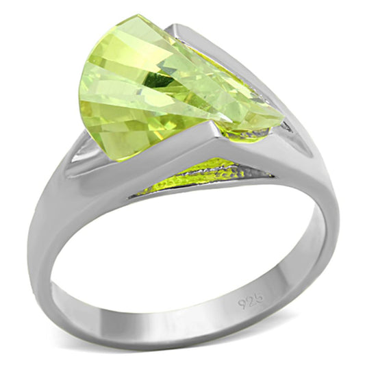 LOS646 - Silver 925 Sterling Silver Ring with AAA Grade CZ in Apple Green color-0