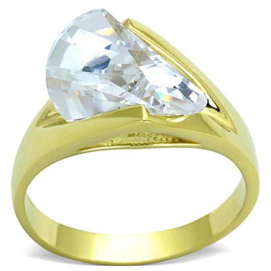 LOS651 - Gold 925 Sterling Silver Ring with AAA Grade CZ in Clear-0