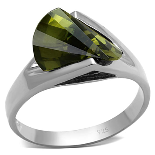 LOS654 - Rhodium 925 Sterling Silver Ring with AAA Grade CZ in Olivine color-0