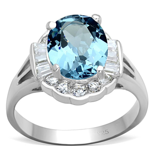 LOS658 - Silver 925 Sterling Silver Ring with Synthetic Spinel in Sea Blue-0