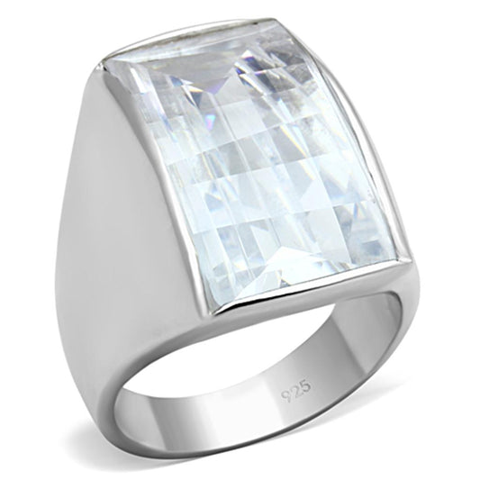 LOS690 - Silver 925 Sterling Silver Ring with AAA Grade CZ in Clear-0