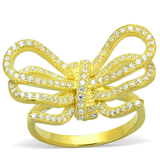 LOS809 - Gold 925 Sterling Silver Ring with AAA Grade CZ in Clear-0