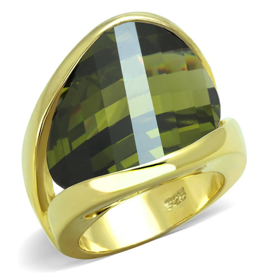 LOS819 - Gold 925 Sterling Silver Ring with AAA Grade CZ in Olivine color-0