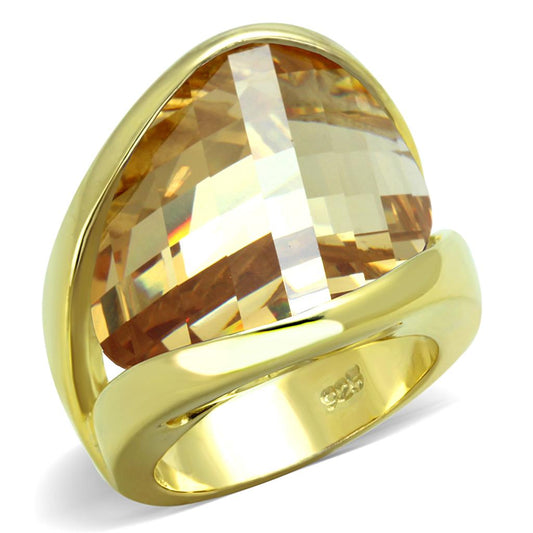 LOS824 - Gold 925 Sterling Silver Ring with AAA Grade CZ in Champagne-0