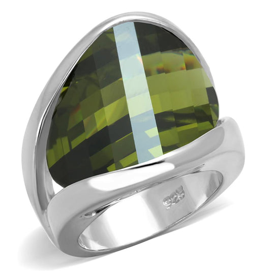 LOS829 - Rhodium 925 Sterling Silver Ring with AAA Grade CZ in Olivine color-0