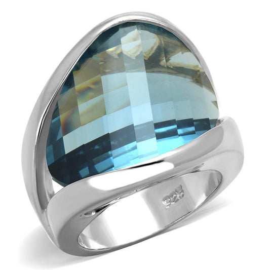 LOS831 - Rhodium 925 Sterling Silver Ring with Synthetic Synthetic Glass in Sea Blue-0