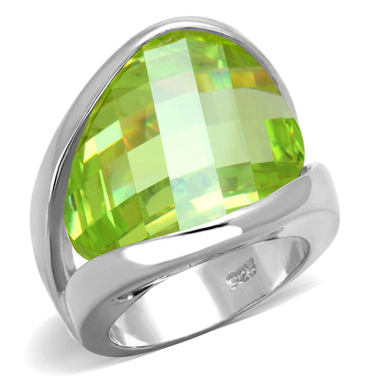 LOS832 - Rhodium 925 Sterling Silver Ring with AAA Grade CZ in Apple Green color-0