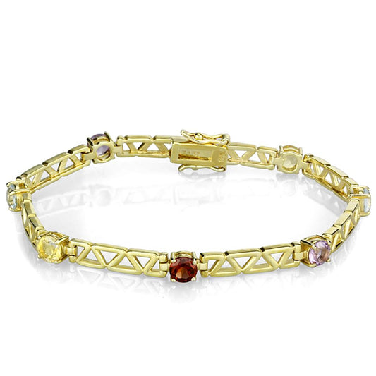 LOS840 - Gold 925 Sterling Silver Bracelet with AAA Grade CZ in Multi Color-0