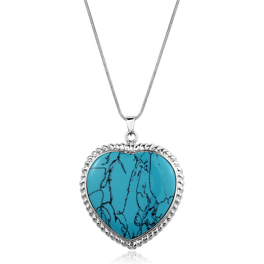 LOS861 - Silver 925 Sterling Silver Necklace with Synthetic Turquoise in Sea Blue-0