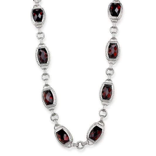 LOS877 - Rhodium 925 Sterling Silver Necklace with AAA Grade CZ in Garnet-0