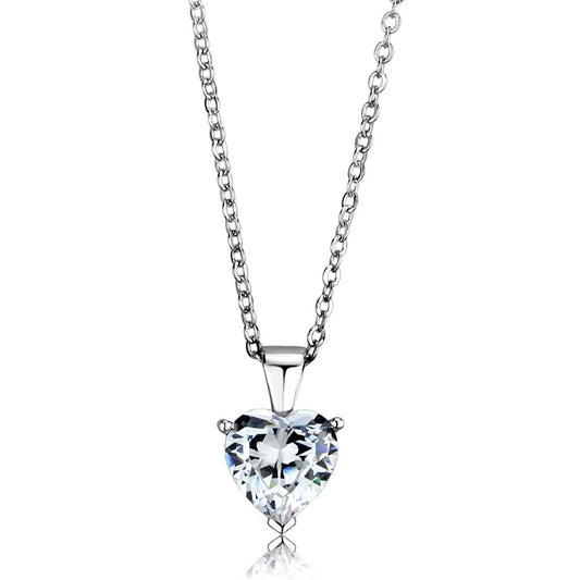 LOS889 - Rhodium 925 Sterling Silver Chain Pendant with AAA Grade CZ in Clear-0