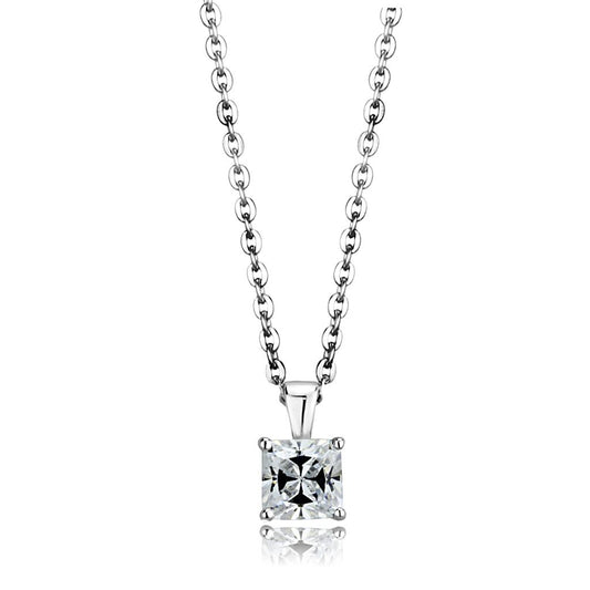 LOS893 - Rhodium 925 Sterling Silver Chain Pendant with AAA Grade CZ in Clear-0
