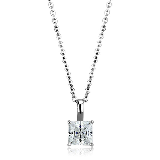 LOS894 - Rhodium 925 Sterling Silver Chain Pendant with AAA Grade CZ in Clear-0