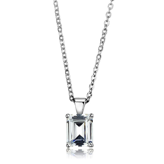 LOS896 - Rhodium 925 Sterling Silver Chain Pendant with AAA Grade CZ in Clear-0
