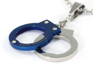 Biker Two Tone Handcuff Steel Cubic Zirconia Mens Pendant Necklace MP040-0