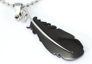 Biker Gothic Black Feather Cubic Zirconia Steel Pendant Chain MP051-0