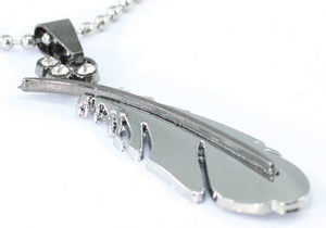 Biker Gothic Silver Feather Cubic Zirconia Steel Mens Pendant Necklace MP052-0