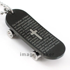 Black Cross Skateboard Stainless Steel Mens Pendant Necklace MP152-0