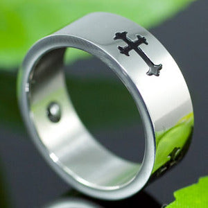 Religion Gothic Cross Magnetic Therapy Stainless Steel Mens Ring MR108-0