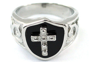 Religion Two Tone Cross Magnetic Health Stainless Steel Mens Ring MR151-0