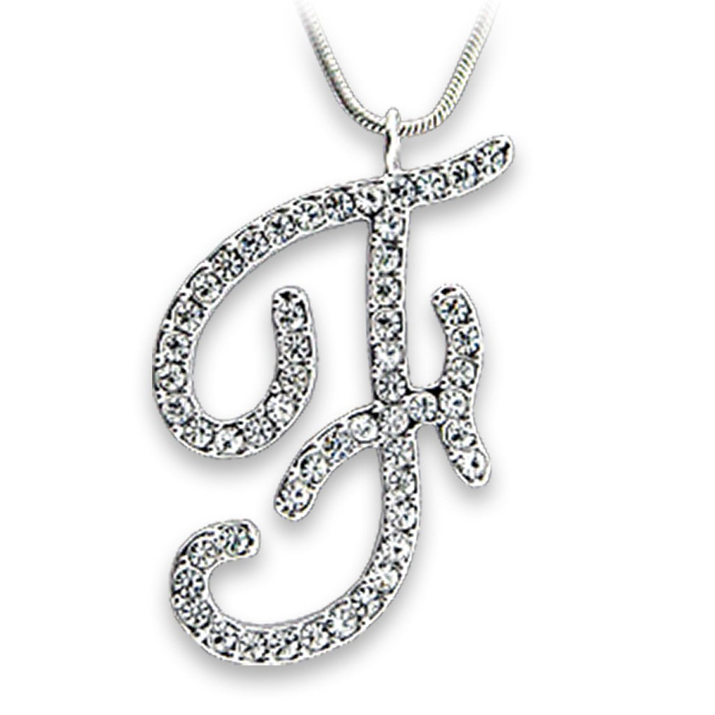 OT119 - Rhodium Brass Pendant with Top Grade Crystal in Clear-0