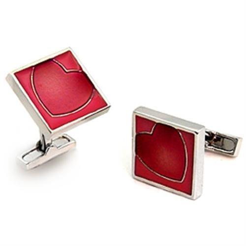 LO1192 - Rhodium Brass Cufflink with Epoxy in Garnet-0