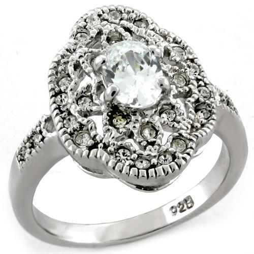 S03818 - Rhodium 925 Sterling Silver Ring with AAA Grade CZ in Clear-0