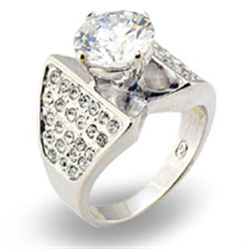 S22110 - Rhodium 925 Sterling Silver Ring with AAA Grade CZ in Clear-0