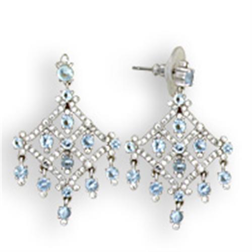 S35801 - Rhodium 925 Sterling Silver Earrings with Top Grade Crystal in Sea Blue-0