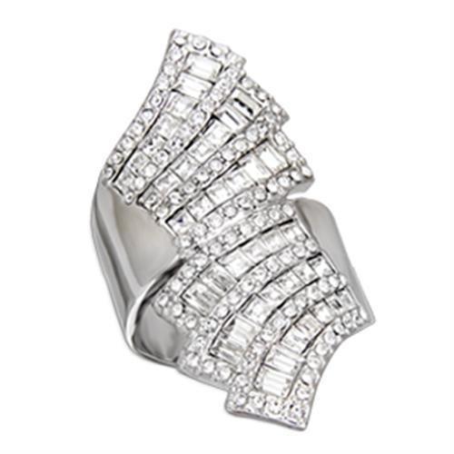 S54918 - Rhodium 925 Sterling Silver Ring with Top Grade Crystal in Clear-0
