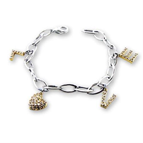 S56206 - Reverse Two-Tone 925 Sterling Silver Bracelet with AAA Grade CZ in Clear-0