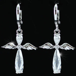Dangling Angel Cross Cubic Zirconia Earrings XE218-0