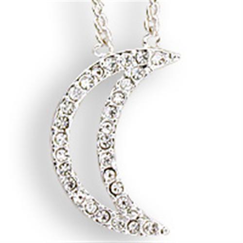 SNK13 - Silver Brass Chain Pendant with Top Grade Crystal in Clear-0