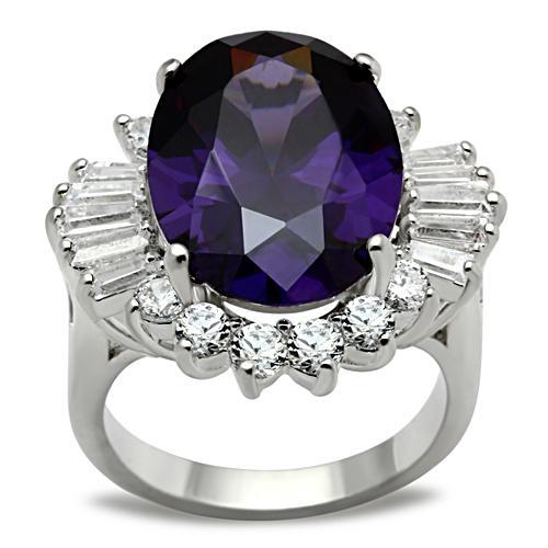 SS001 - Silver 925 Sterling Silver Ring with AAA Grade CZ in Amethyst-0