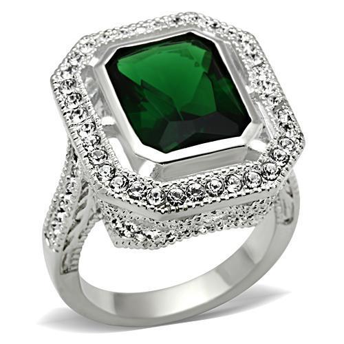 SS002 - Silver 925 Sterling Silver Ring with Synthetic Synthetic Glass in Emerald-0