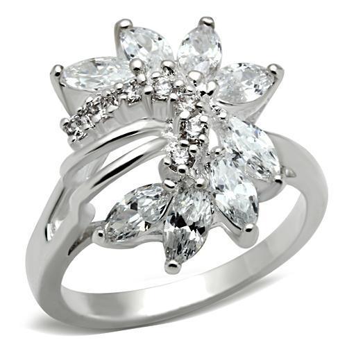 SS018 - Silver 925 Sterling Silver Ring with AAA Grade CZ in Clear-0