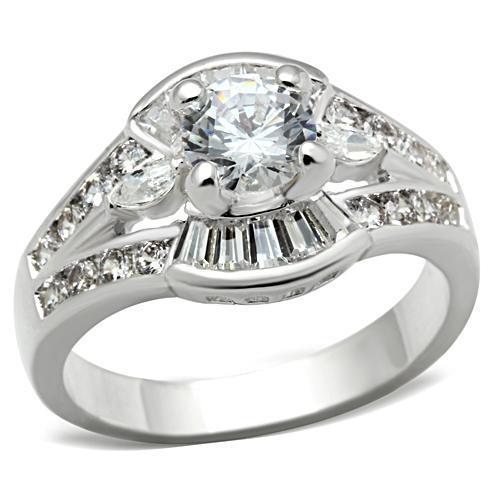 SS030 - Silver 925 Sterling Silver Ring with AAA Grade CZ in Clear-0