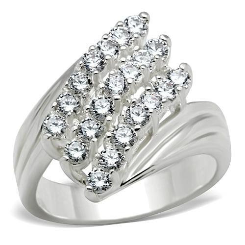 SS035 - Silver 925 Sterling Silver Ring with AAA Grade CZ in Clear